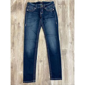 Vigoss Mid Rise Skinny Jeans Embroidered Rhinestone Women’s Sz 28
